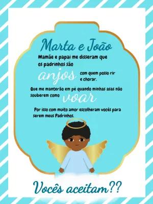 Convite para Padrinhos de Batismo Anjinho Negro para Editar