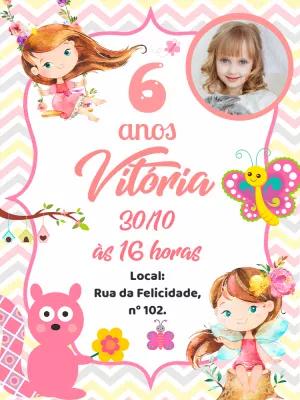 Convite Aniversário Jardim Encantado com Foto para Editar