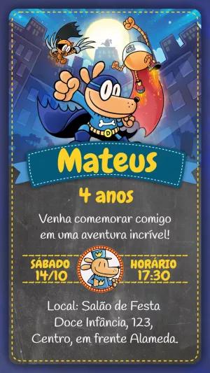 Convite Aniversário Homem Cão com Personagens para Editar