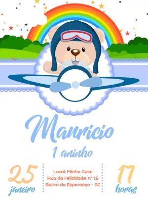 Convite de Aniversário Ursinho Aviador para Editar Online