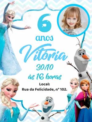 Convite Aniversário Frozen com Foto para Editar Online