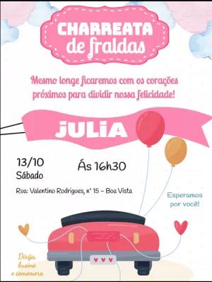 Convite Charreata de Fraldas Menina Carro Rosa para Editar