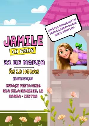 Convite de Aniversário Rapunzel com Personagem para Editar Online