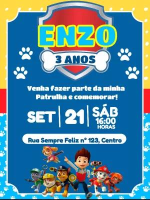 Convite Aniversário Patrulha Canina para Editar Online