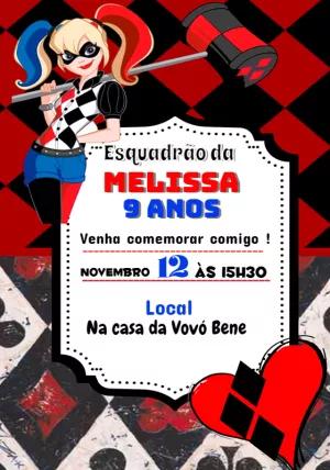Convite Aniversário Arlequina para Editar Online e Imprimir