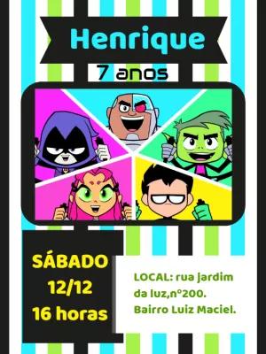 Convite de Aniversário Jovens Titãs para Editar Online