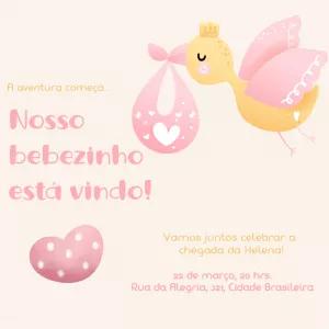 Convite Chá de Bebê Cegonha Fofa para Editar Online