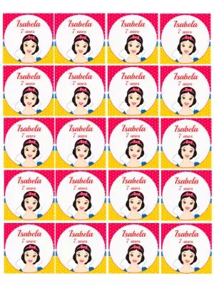 Adesivo Redondo Festa Branca de Neve para Editar Online
