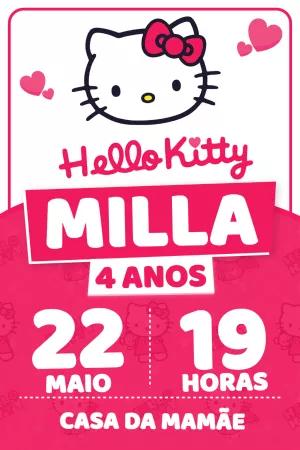 Convite Aniversário Hello Kitty Rosa para Editar Online