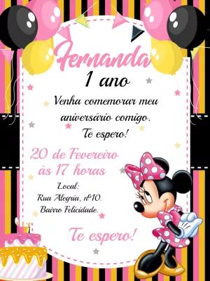 Convite Aniversário Minnie Mouse Rosa para Editar Online