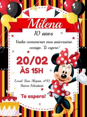 Convite de Aniversário Minnie Vermelha para Editar Online