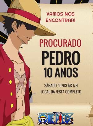 Convite de Aniversário One Piece Estilo Procurado para Editar