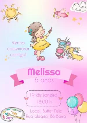 Convite de Aniversário Tema Pintora para Editar Online