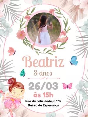 Convite Aniversário Bailarina com Foto para Editar Online