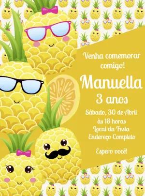 Convite de Aniversário Tema Abacaxi Divertido para Editar