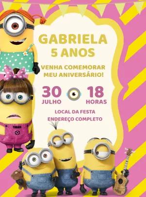 Convite de Aniversário Minions para Editar e Imprimir