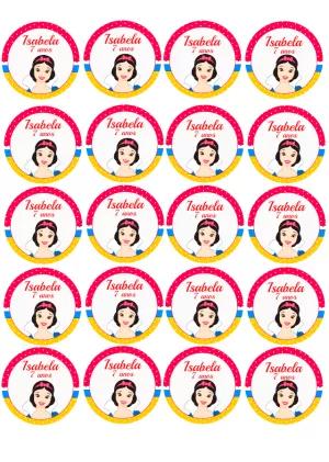 Adesivo Redondo Branca de Neve para Aniversário para Editar