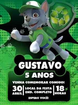 Convite Aniversário Patrulha Canina Rocky para Editar Online