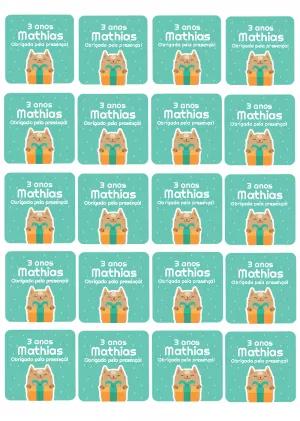 Tag de Agradecimento Aniversário Gatinho para Editar Online