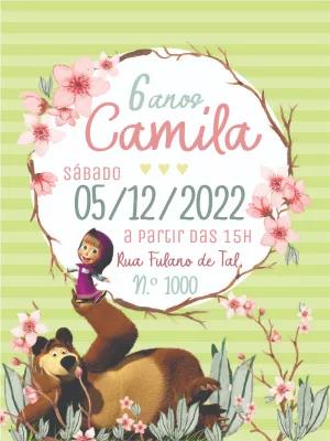 Convite Aniversário Masha e o Urso Floral para Editar Online