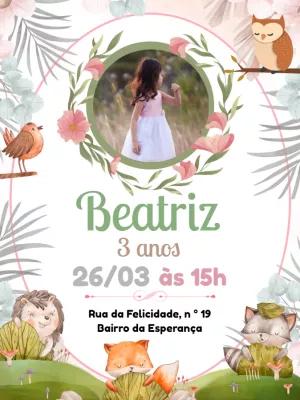 Convite Aniversário Bosque Encantado com Foto para Editar