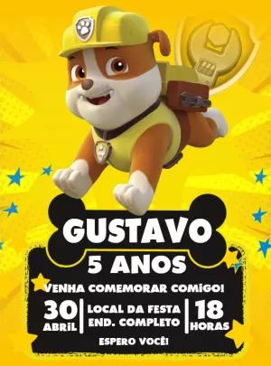 Convite Aniversário Patrulha Canina Rubble para Editar Online