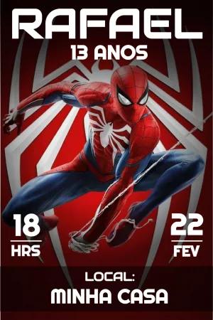 Convite de Aniversário Homem-Aranha Estilo Videogame para Editar