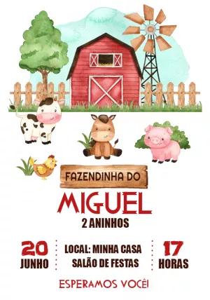 Convite de Aniversário Fazendinha Aquarela para Editar