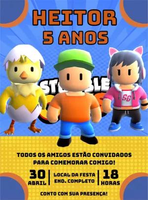 Convite de Aniversário Stumble Guys com Personagens para Editar