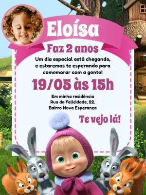Convite Aniversário Masha e o Urso com Foto para Editar Online