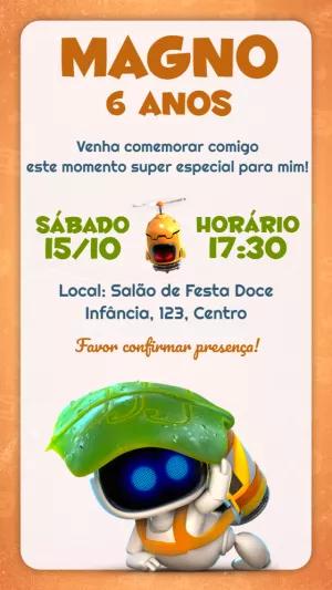 Convite Aniversário Astro Bot Game para Editar Online