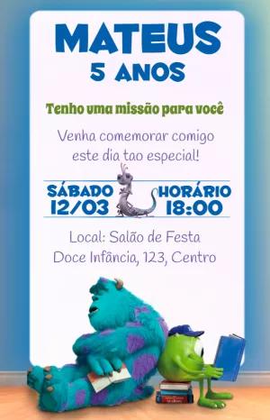 Convite Aniversário Monstros SA com Mike e Sulley para Editar Online