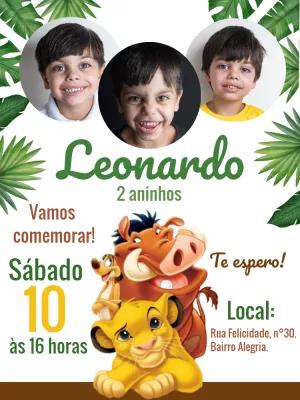 Convite Aniversário Rei Leão com Foto para Editar Online