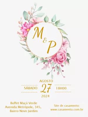 Convite de Casamento Floral Aquarela para Editar Online