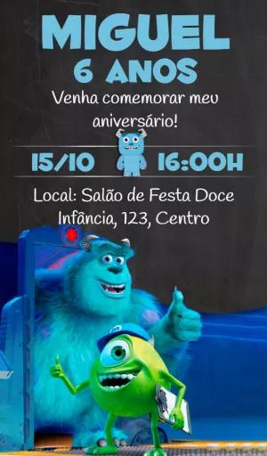 Convite Aniversário Monstros SA para Editar Online