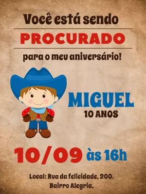Convite Aniversário Cowboy para Editar Online