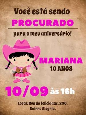 Convite Aniversário Boiadeira Country para Editar Online