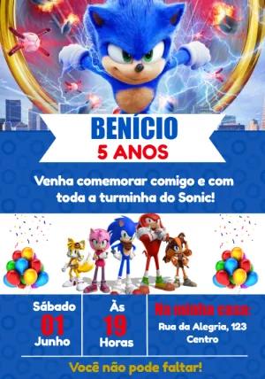 Convite Aniversário Sonic com Personagens do Filme para Editar