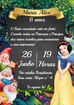 Convite Aniversário Branca de Neve e os 7 Anões para Editar
