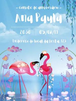 Convite de Aniversário Flamingo Delicado para Editar Online