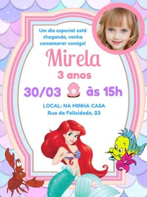 Convite Aniversário Pequena Sereia com Foto para Editar