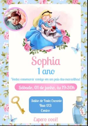 Convite Aniversário Alice no País das Maravilhas com Foto para Editar