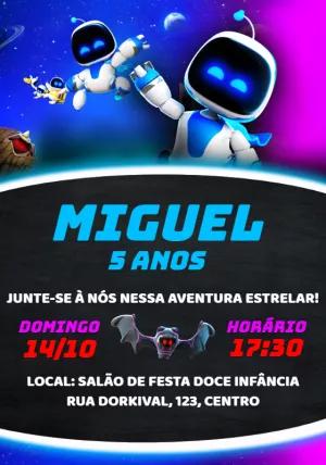 Convite Aniversário Astro Bot com Personagens para Editar Online
