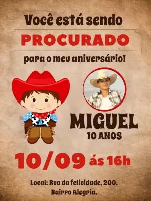 Convite de Aniversário Cowboy com Foto para Editar Online
