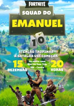 Convite Aniversário Fortnite com Personagens para Editar Online