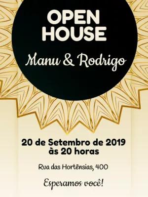 Convite Open House Elegante com Mandala Dourada para Editar