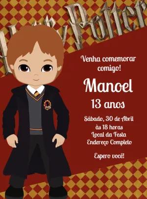 Convite Aniversário Harry Potter com Personagem para Editar Online