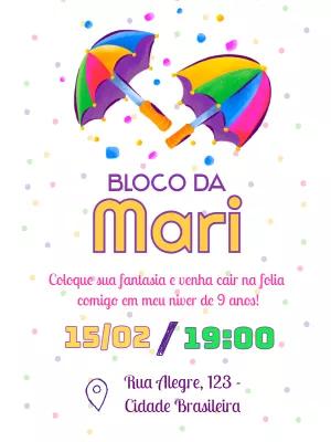 Convite de Aniversário Bloco de Carnaval com Frevo para Editar