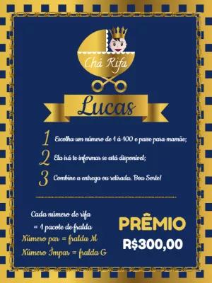 Convite Chá Rifa Príncipe Azul e Dourado para Editar Online