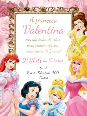 Convite de Aniversário Princesas Disney para Editar Online